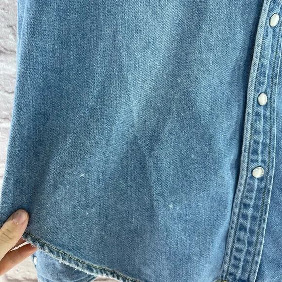 Madewell Oversized Western Snap Button Up Shirt Blue XXS - Picture 5 of 6